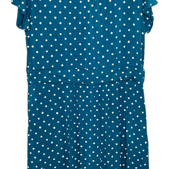 L.L. Bean Fit & Flare Summer Knit Polka Dot Stretch Dress - Teal/White - XL - Picture 8 of 11